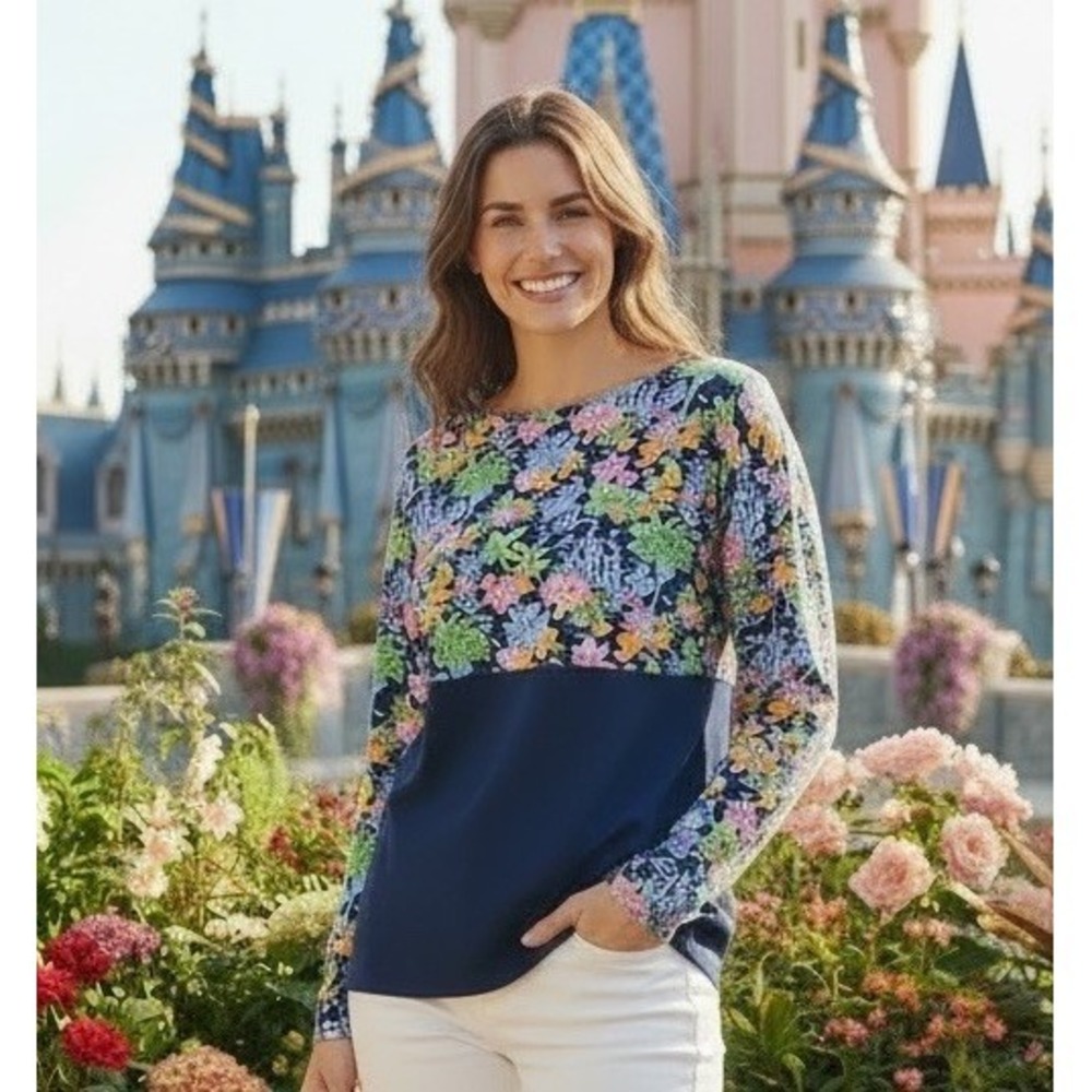 Disney X Lilly Pulitzer Loves Mickey Finn Long Sleeve T-Shirt Top Large L
